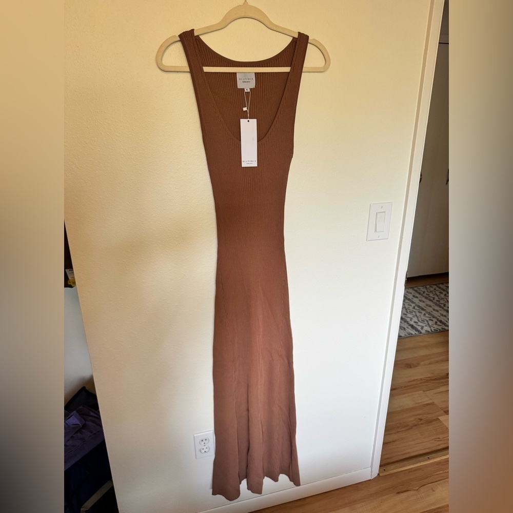 NEW All Fenix Ribbed Maxi Dress Mocha Brown Fitted Bodycon Anthro Size XL NWT